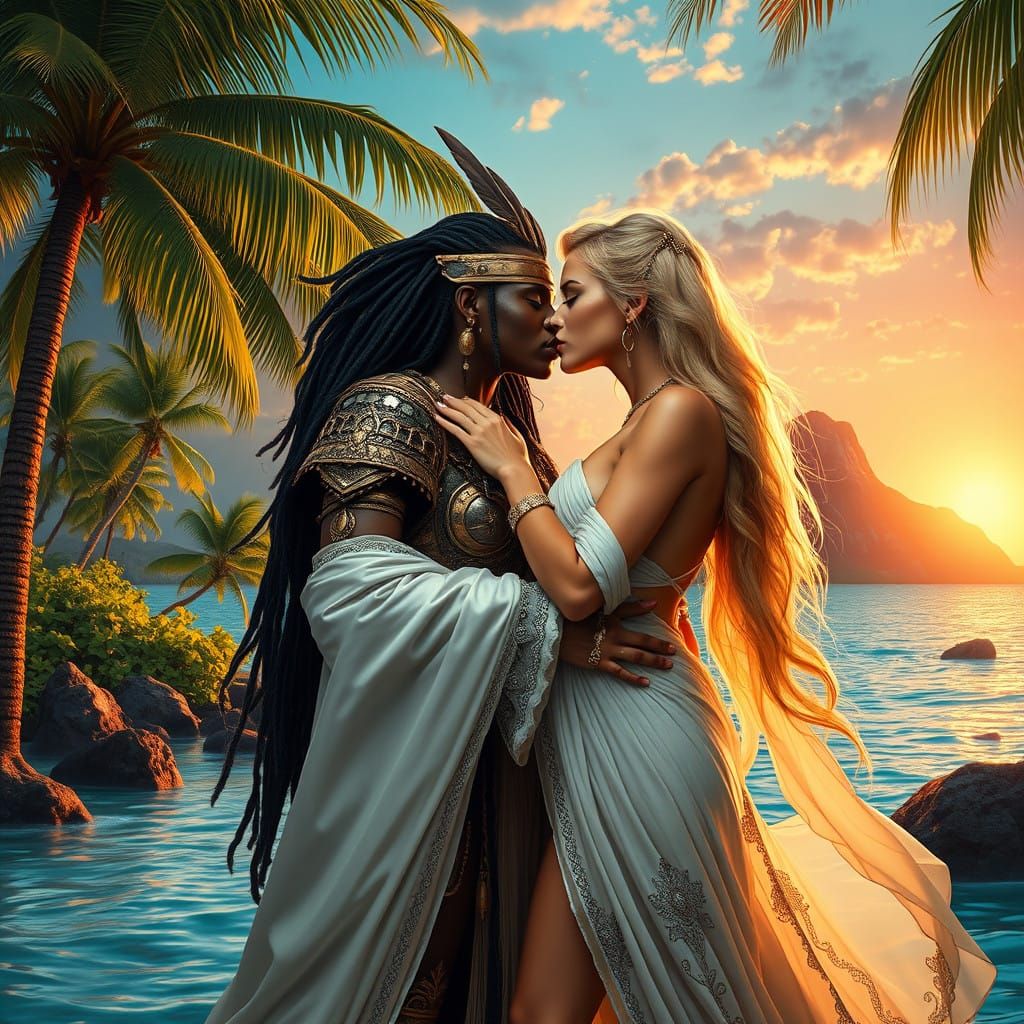 Exotic Amazonian Warrior and Blonde Beauty Share Passionate....