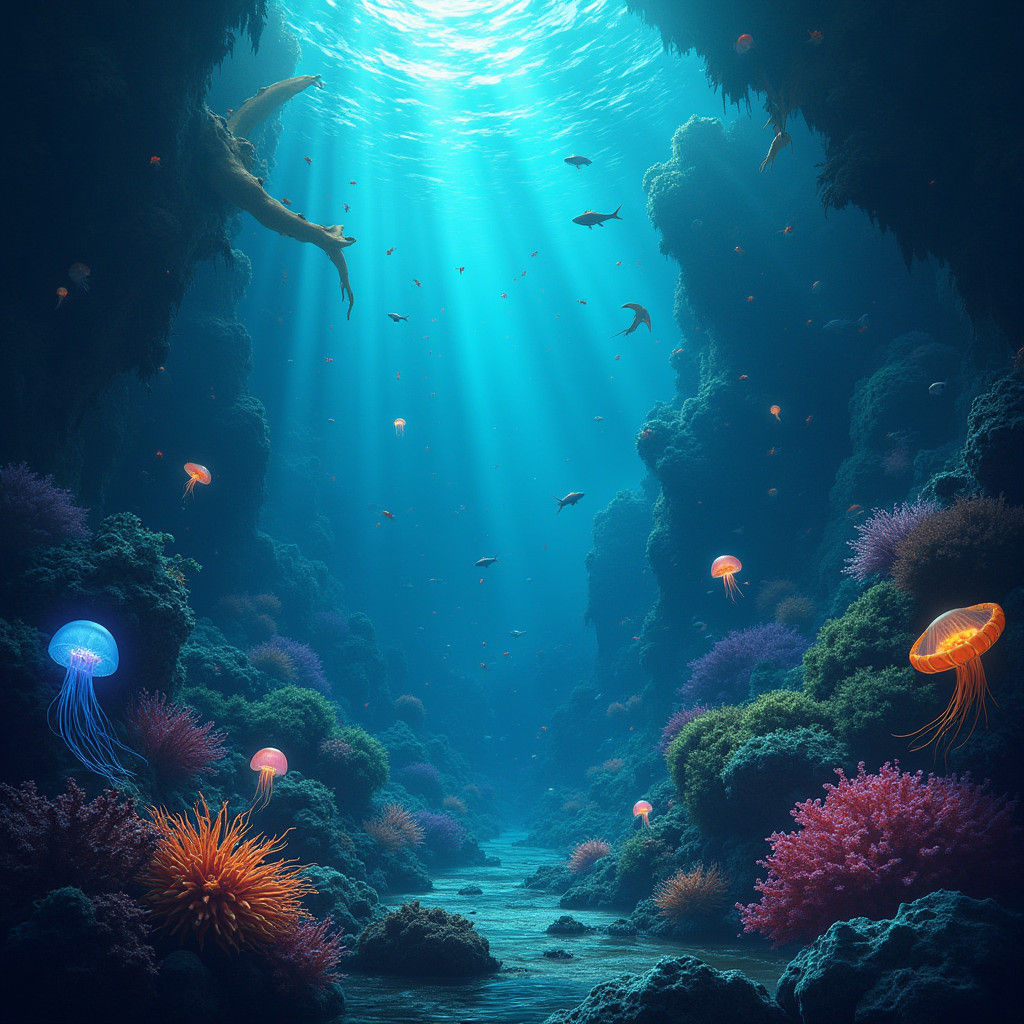 Bioluminescent Deep Ocean Scene in Fantasy Concept Art