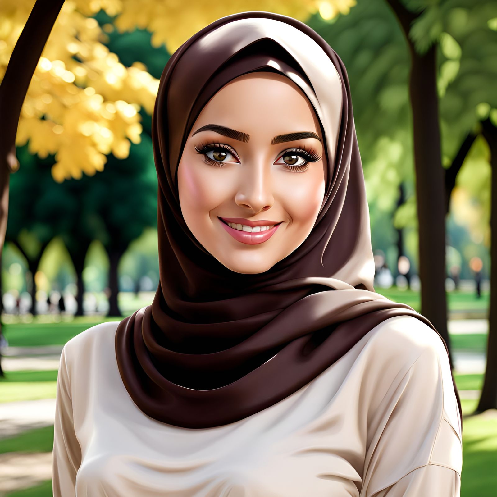 Beautiful Hijabi Woman Smiling in Park Portrait