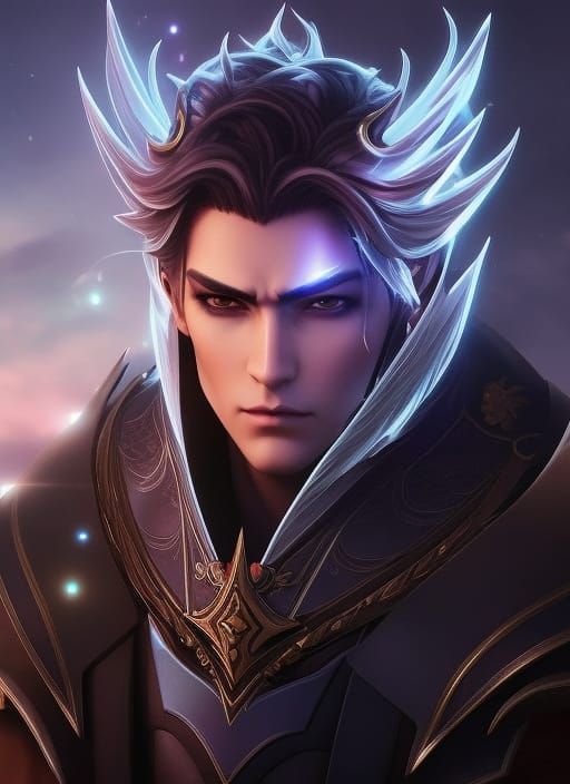 Cosmic Mage with Flowing Cloak and Star Magic