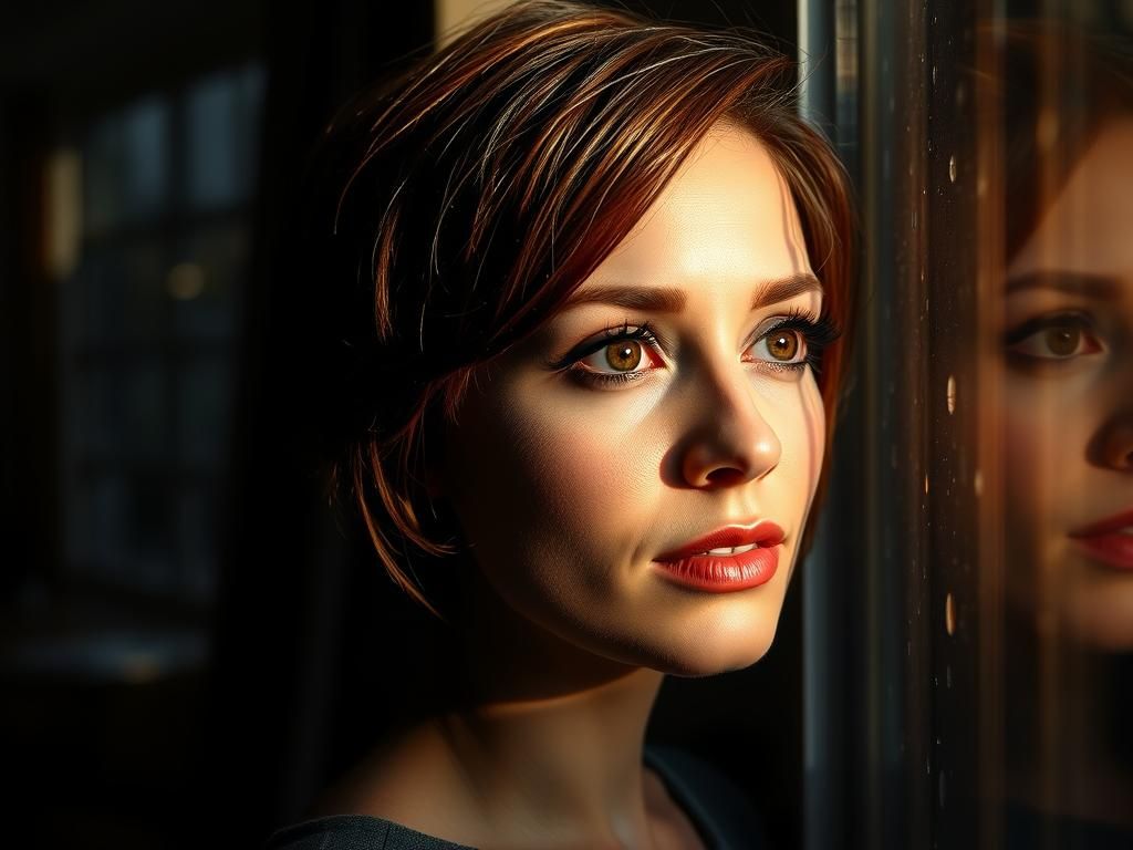 Woman Gazing at Rain in Soft Light