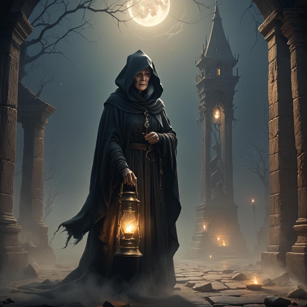 Fantasy Art: Cloaked Figure with Hourglass