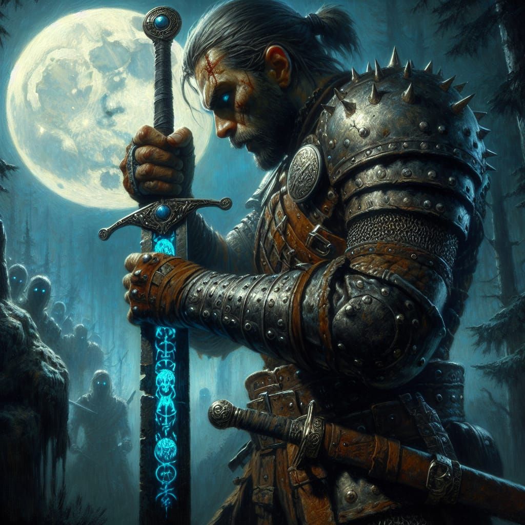 Solemn Dark Fantasy Warrior Prepares for Battle