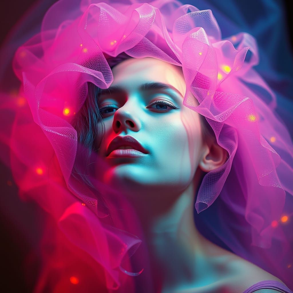 Woman With Ethereal Aura and Shimmering Hues