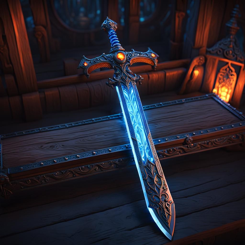 Glowing Sword in Glass Case: Fantasy Concept Art