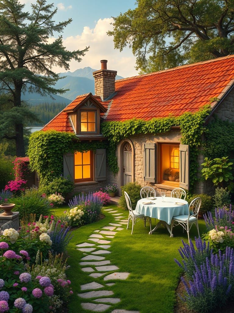 Idyllic Stone Cottage in Late Summer Bloom