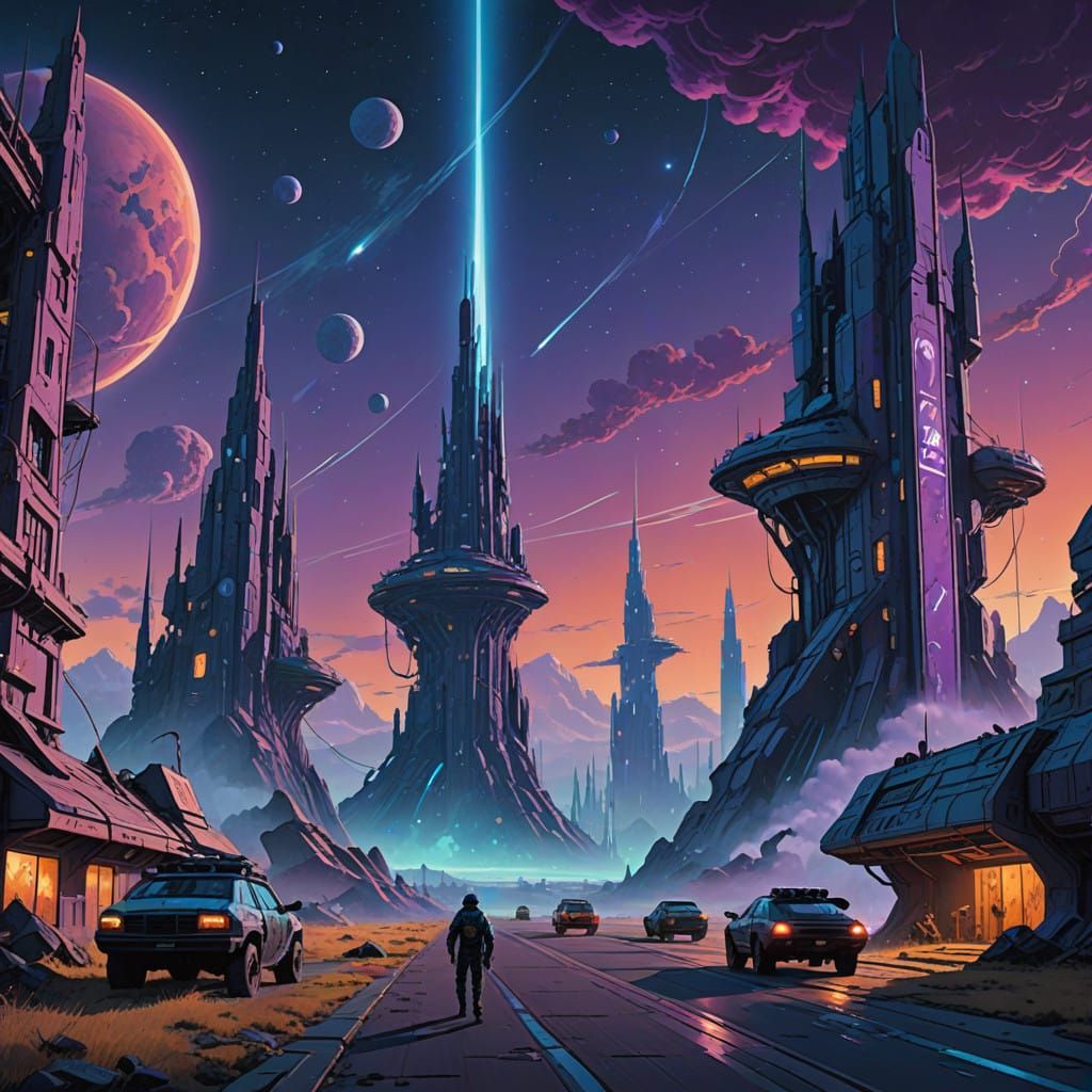 Galactic Creatures in a Sci-Fi Metropolis