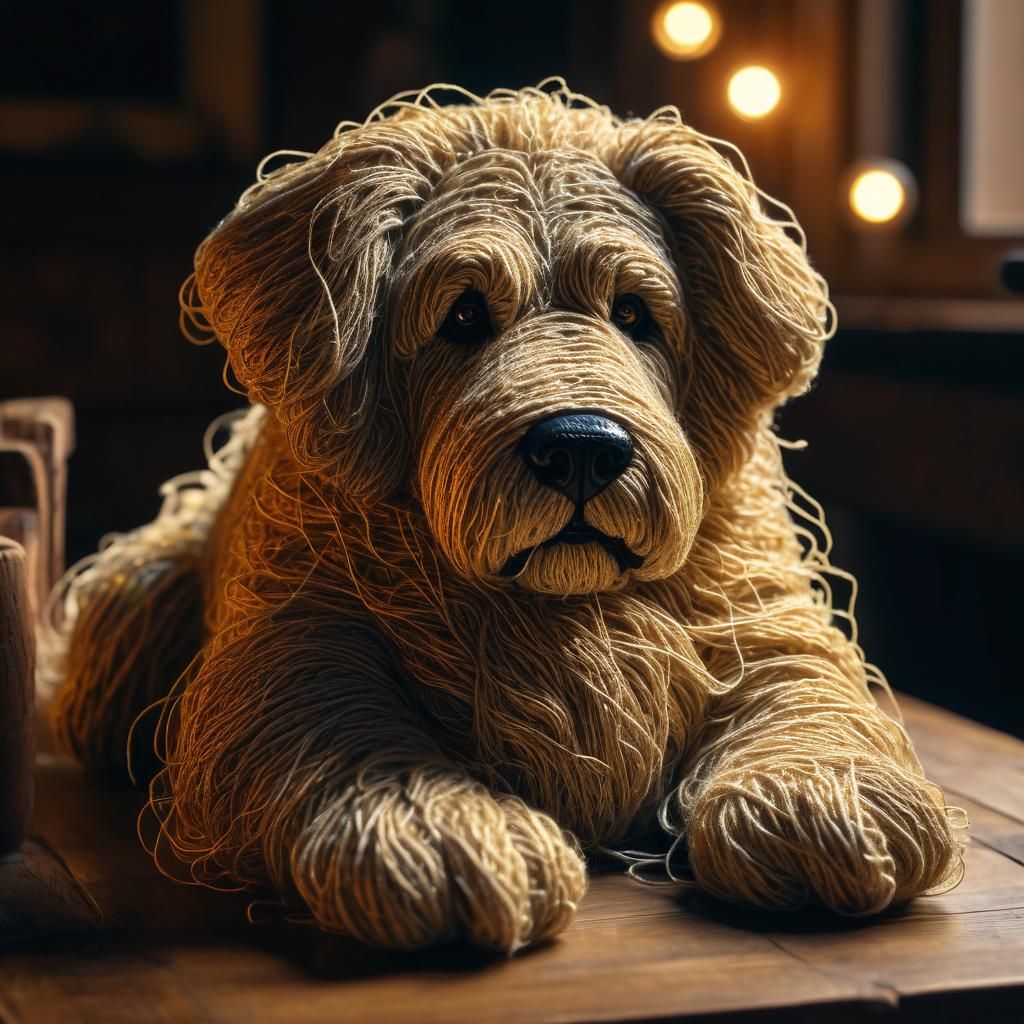 Fluffy String Dog: Whimsical Fiber Art