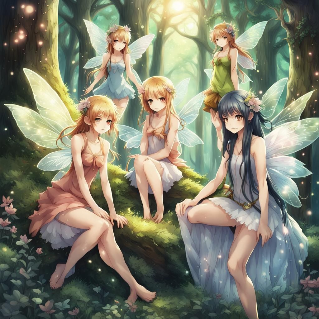 Mystical Fairy Forest with Anime-Style Fairies