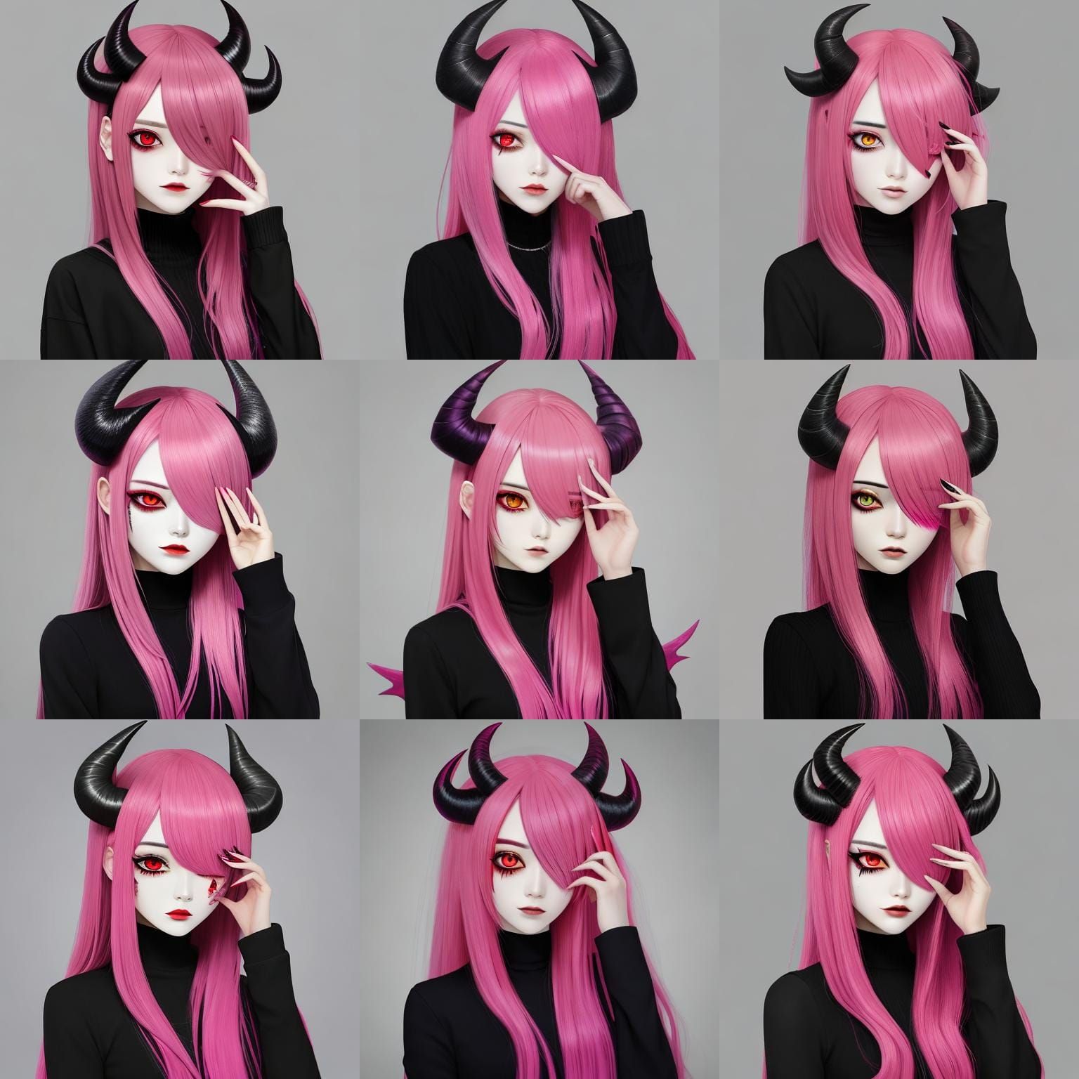 Stylized Demon Girl with Pink Hair