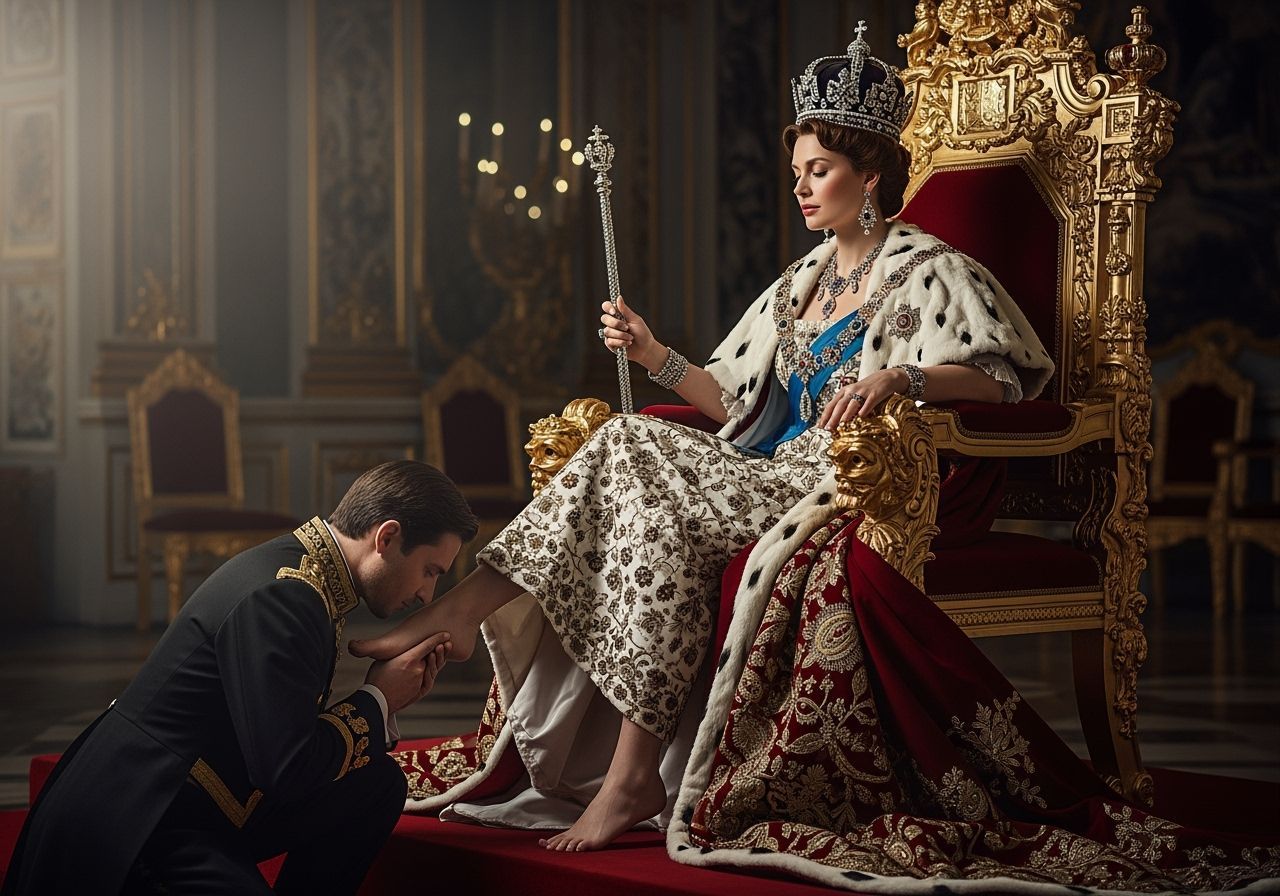 Opulent Tsarina on Golden Throne in High-Fashion Style