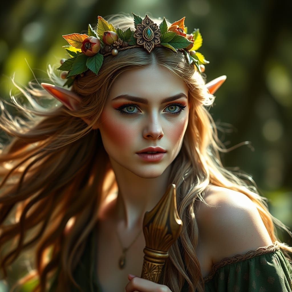 Forest Elf Princess Portrait in Fairytale Style