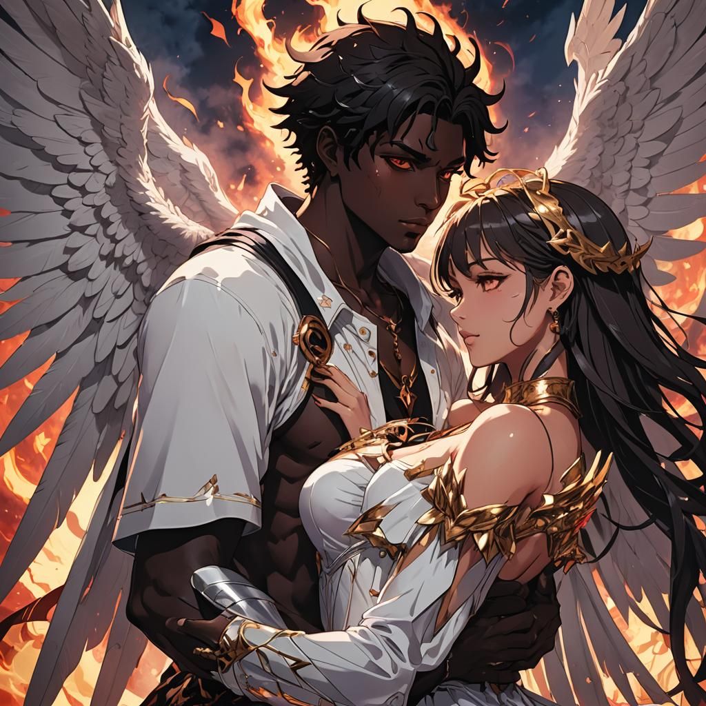 Demon Boy and Angel Girl in Anime Style