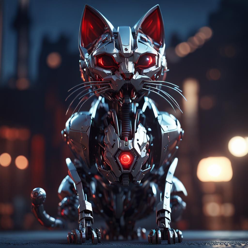 Futuristic Vampire Cat with Intricate Mech Details