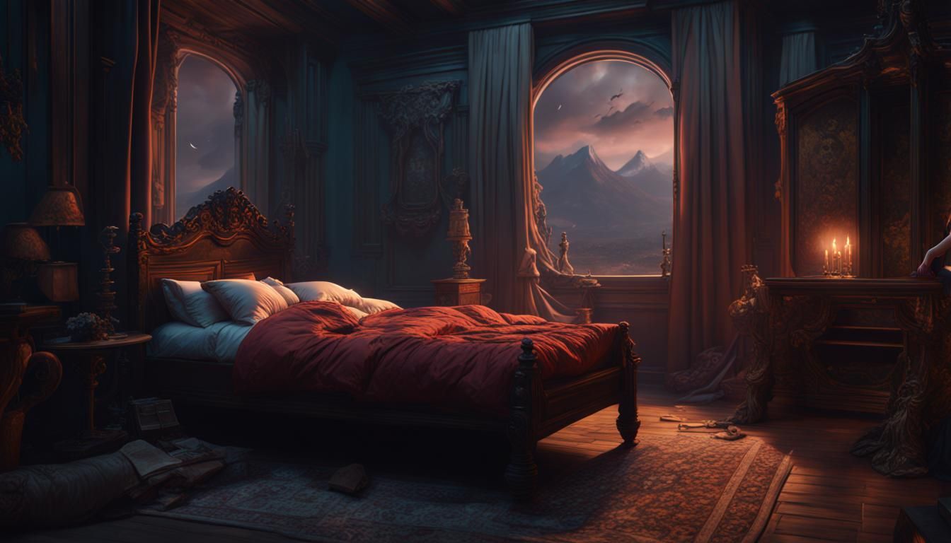 Scared Girl's Bedtime in Detailed Matte Painting