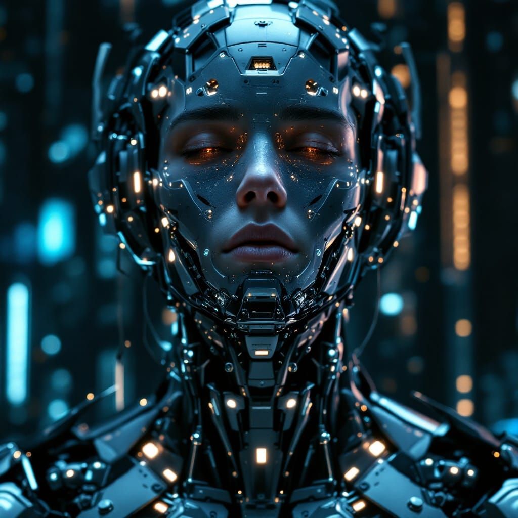 Cybernetic Android Unveils Majestic Machine-Face