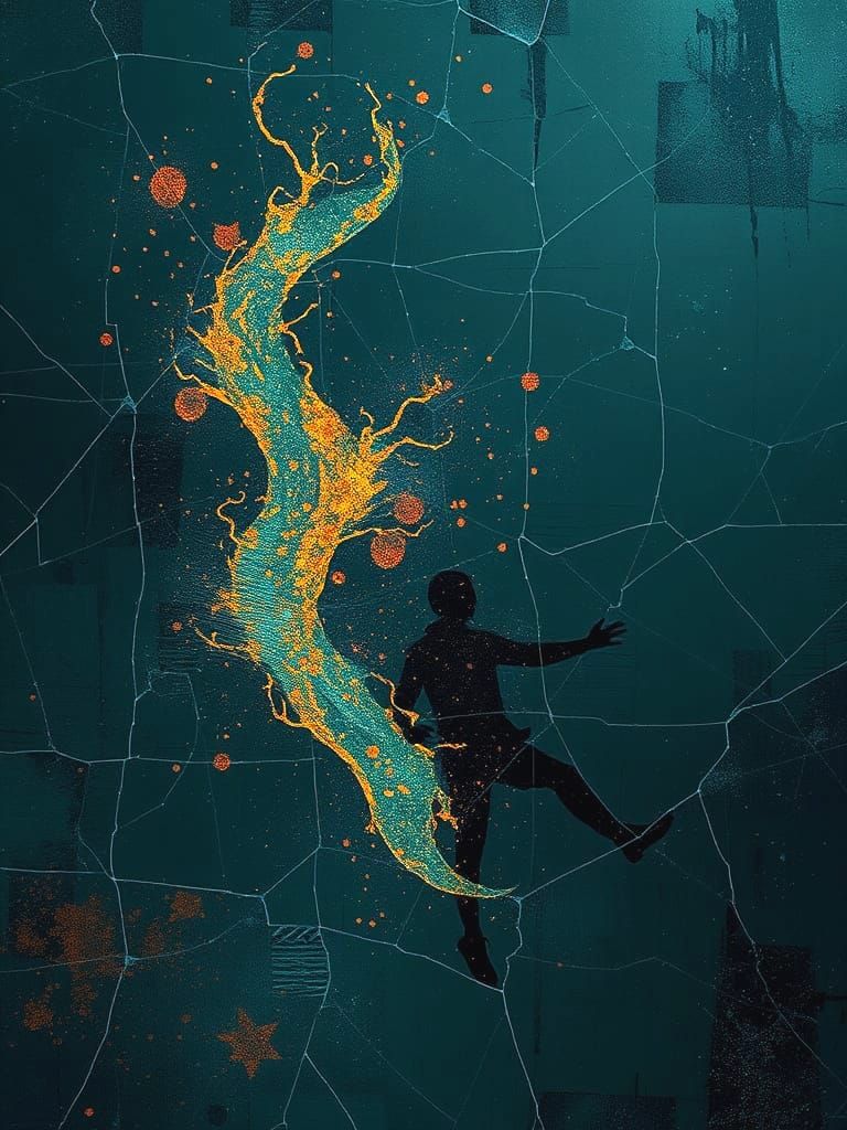 Gritty Noir Digital Art with Distorted Abstract Imagery