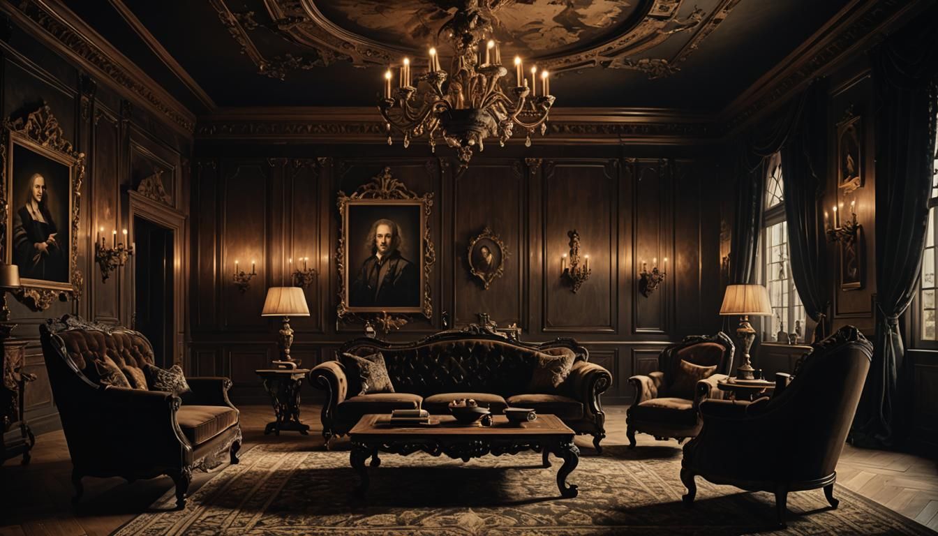 Gothic Interior in Dark Academia Style