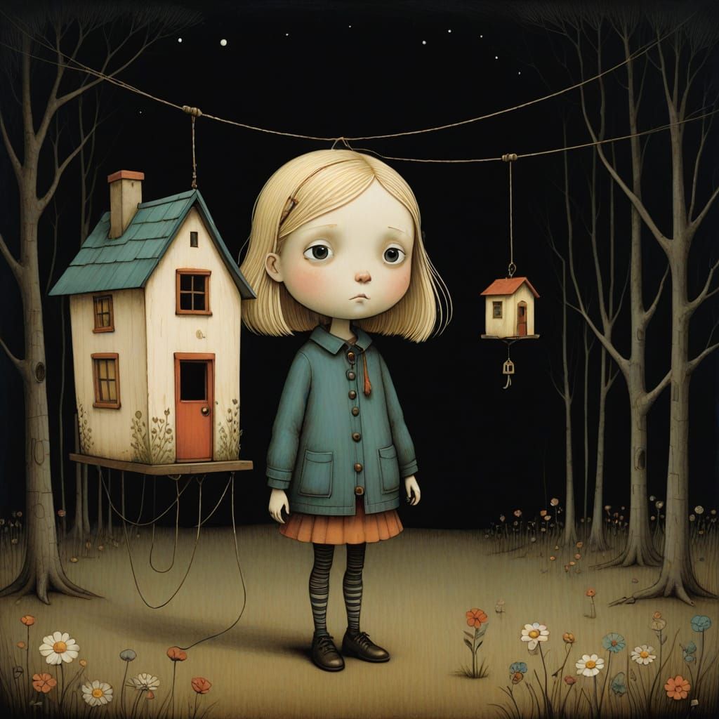 Little Girl's Whimsical Delight on a Dark Background