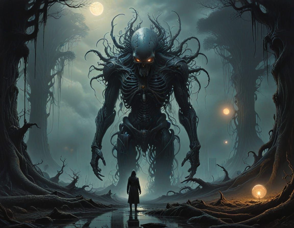 Ethereal Figure Emerges from Dark, Twisted Realm