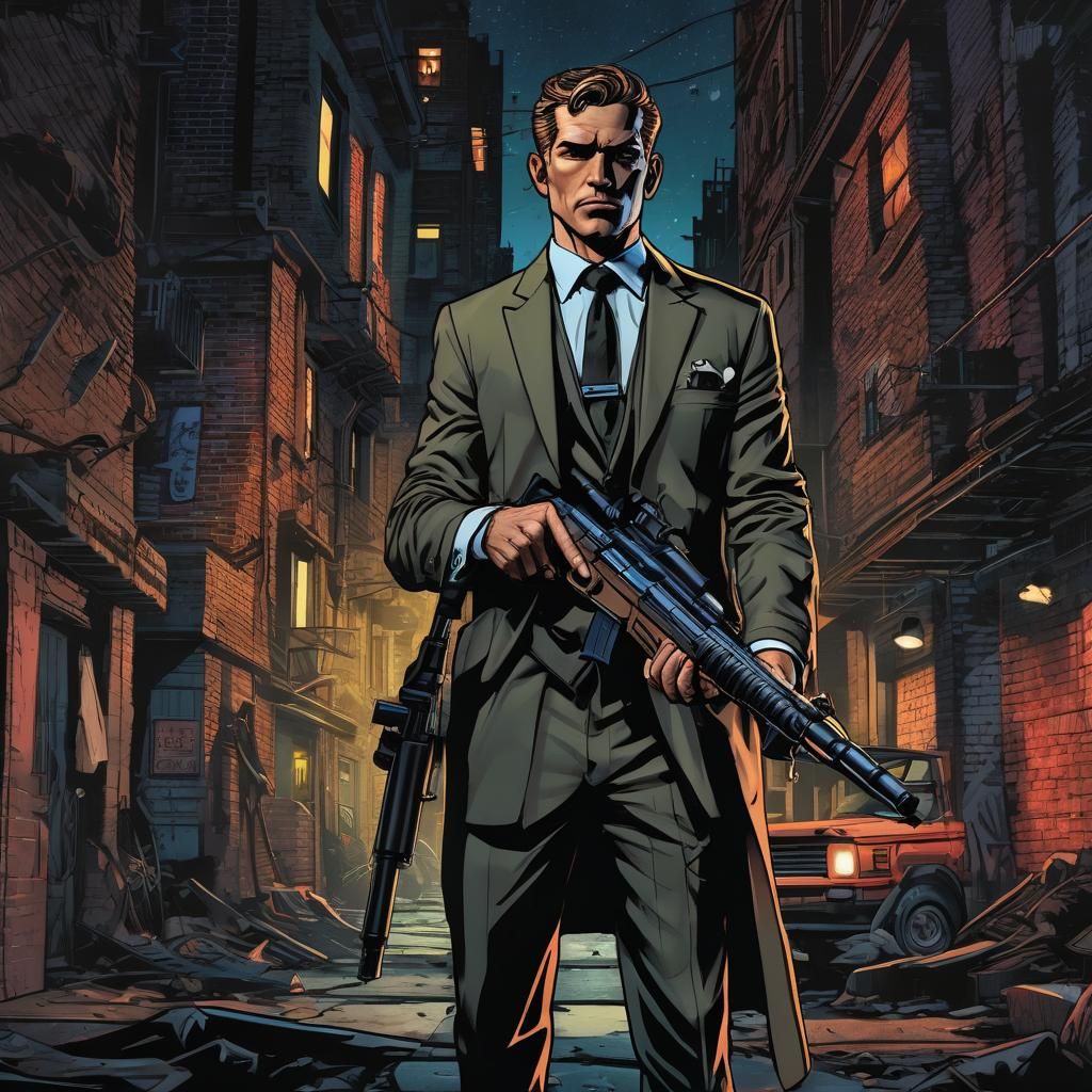 Mafia Gangster with Sniper Rifle in Comic Book Style