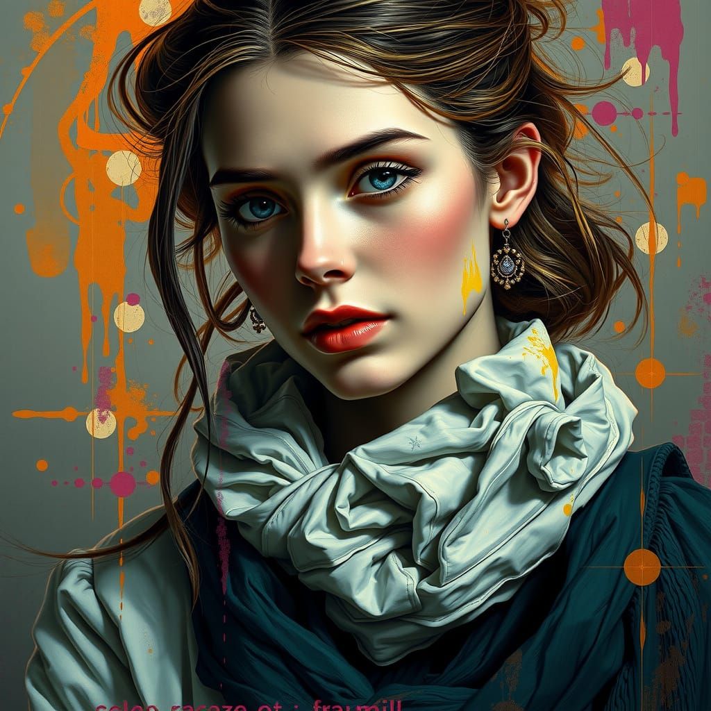 Intricately Detailed Portrait in Triadic Colors, Inspired by...