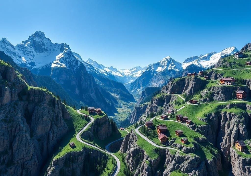 LEGO Swiss Alps Aerial View in Pop Art Style