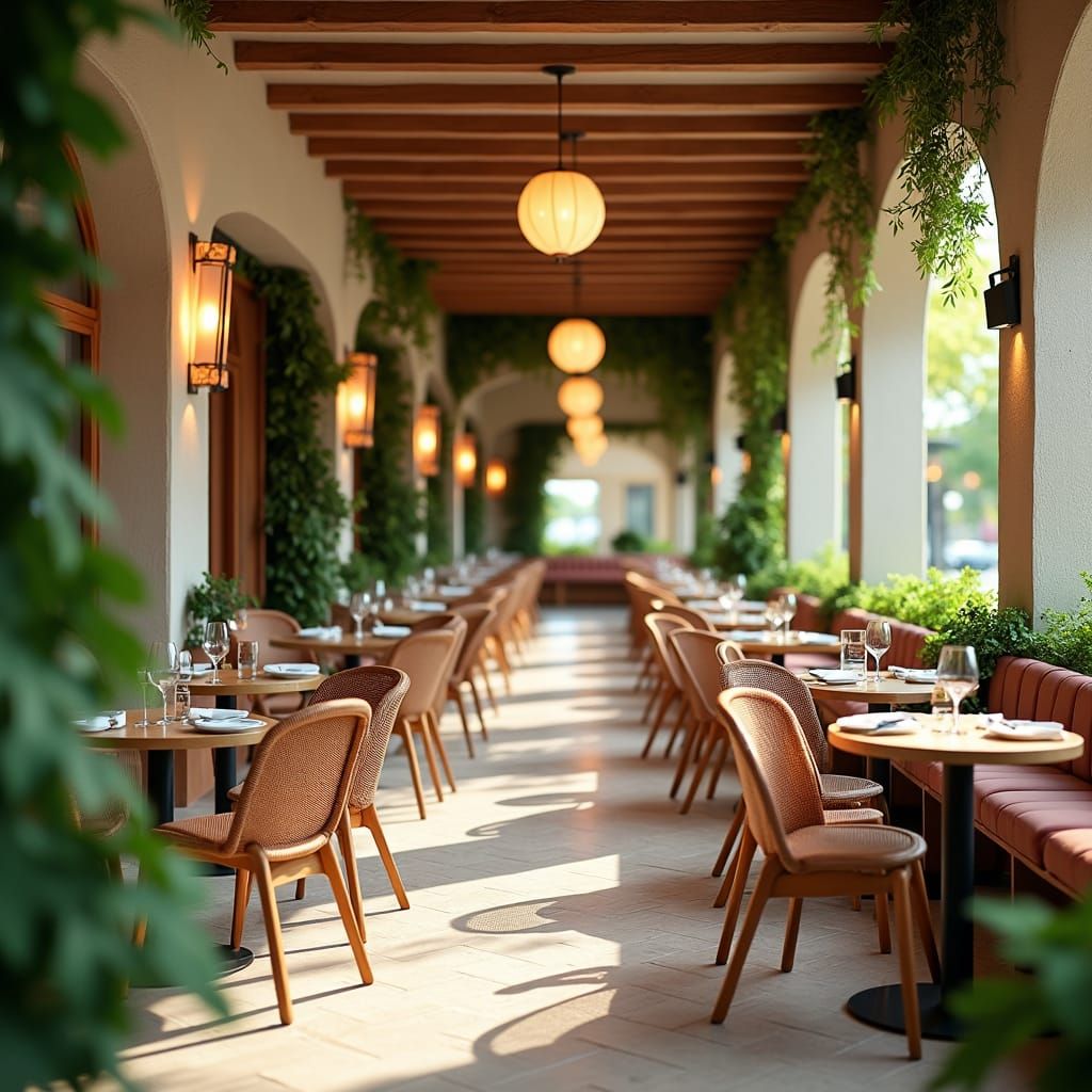 Greek-Inspired Restaurant Interior with Mood Lighting