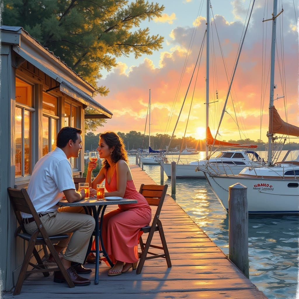 Romantic Sunset Scene at Solomons Marina, Maryland
