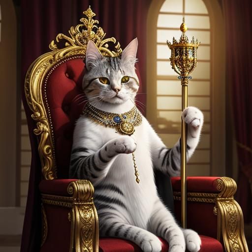 Cat King on Throne in Palace