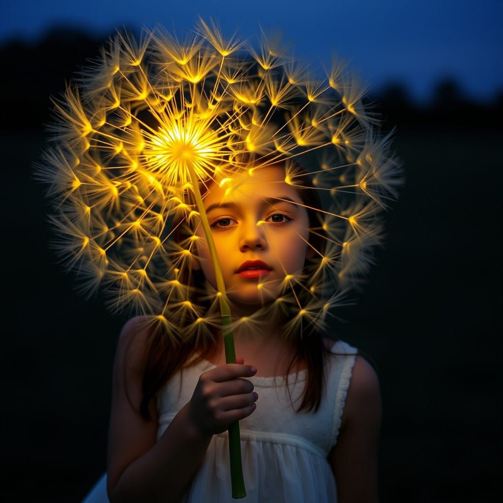 Girl Basks in Radiant Dandelion Glow