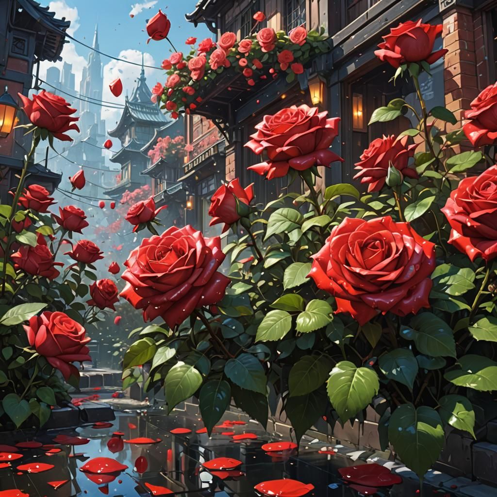 Scarlett in a Rose Garden: Digital Art