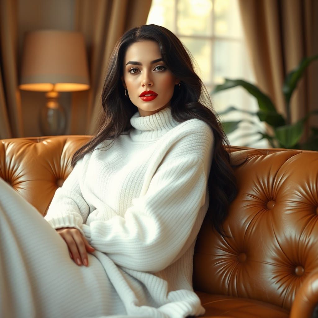 Elegant Woman in Luxurious Whites, Captured in Hyper-Realist...