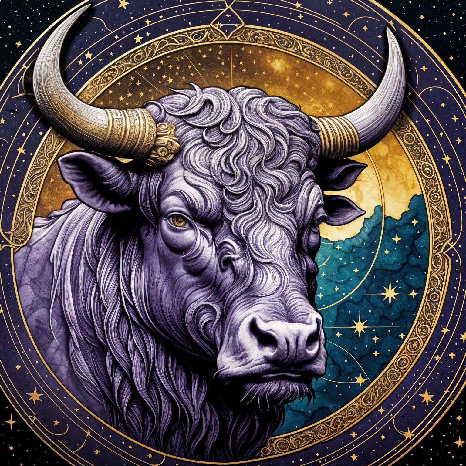 Taurus Zodiac Logo in Engraving Style