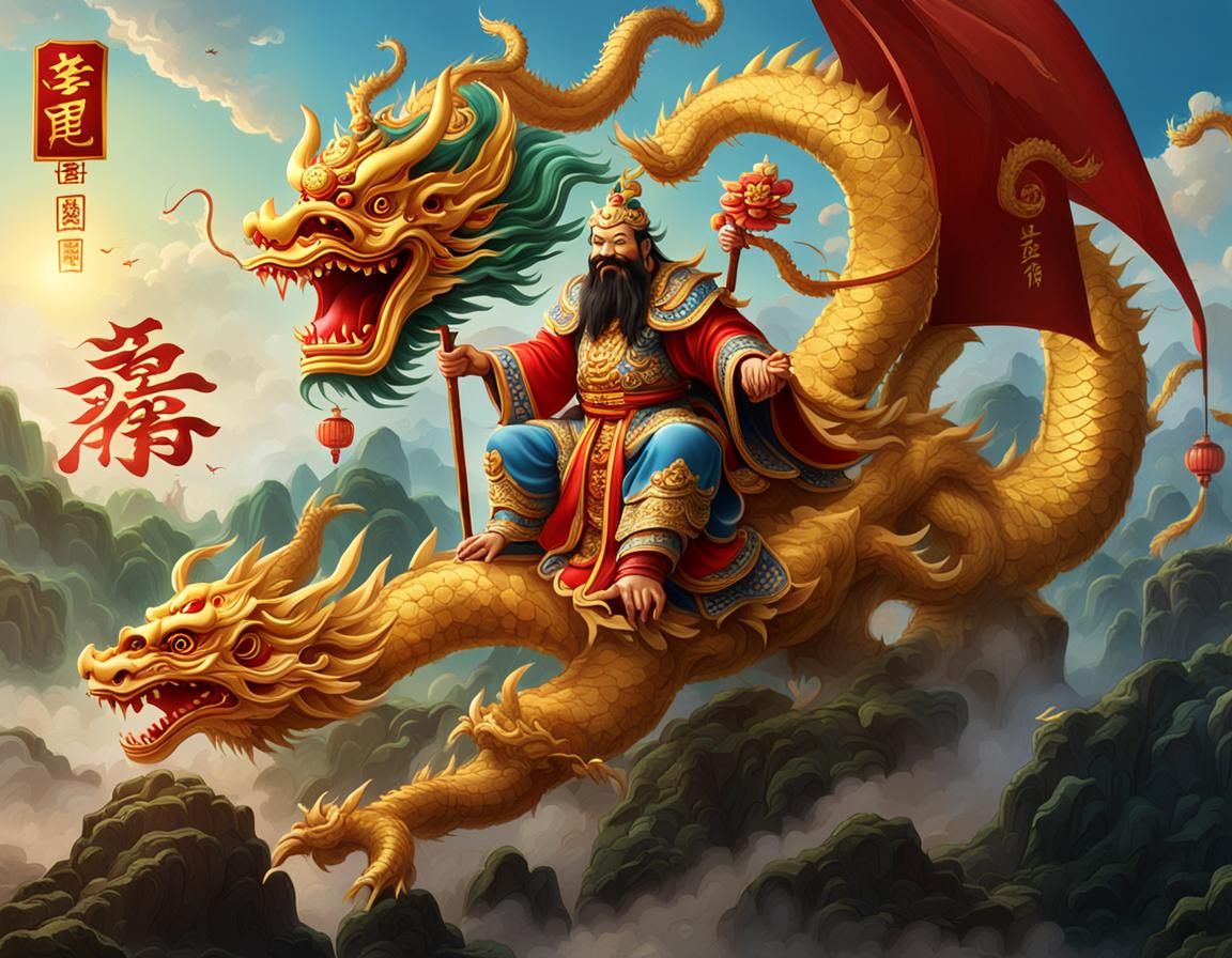 Caishen, God of Fortune, Rides a Dragon