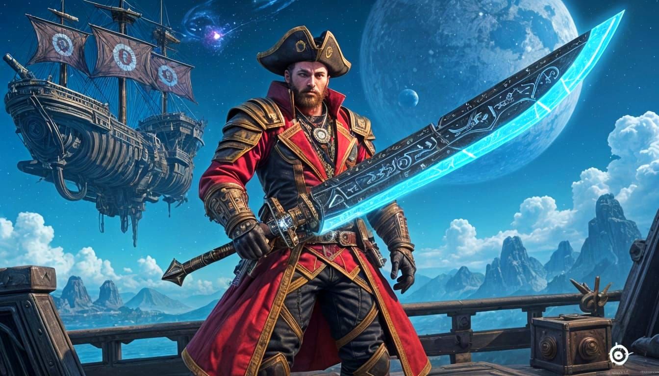 Cosmic Pirate Captain on Spaceship in 3D Anime Style