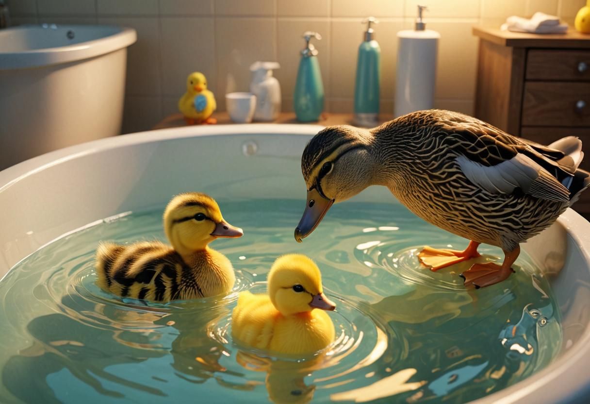 Anime Duck Family Bath Time in 3D