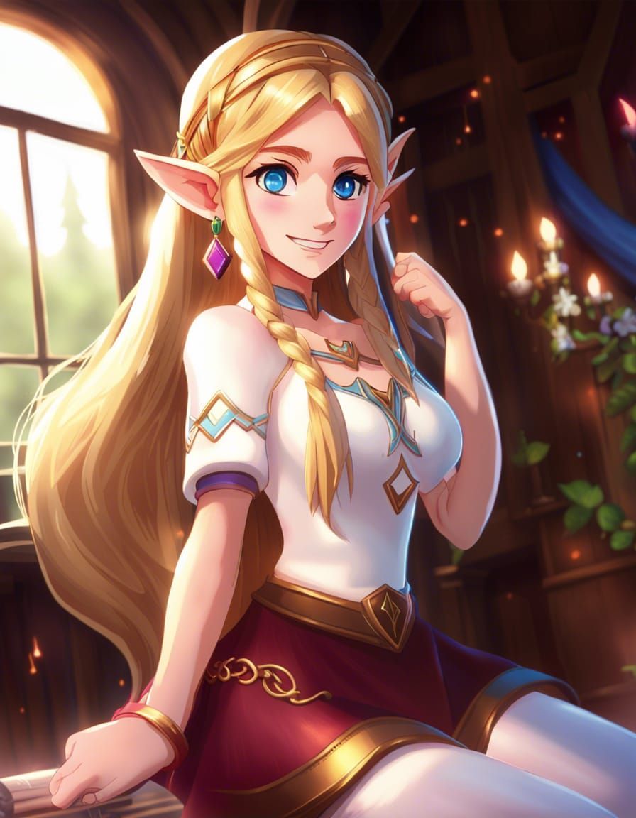 Princess Zelda Portrait with Blonde Braid and Blue Eyes
