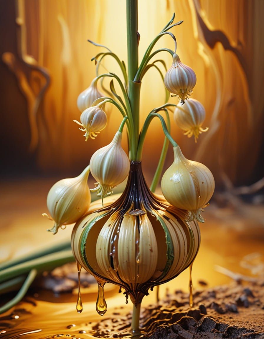 Surreal Nodding Onion in Basswood, Oil Painting