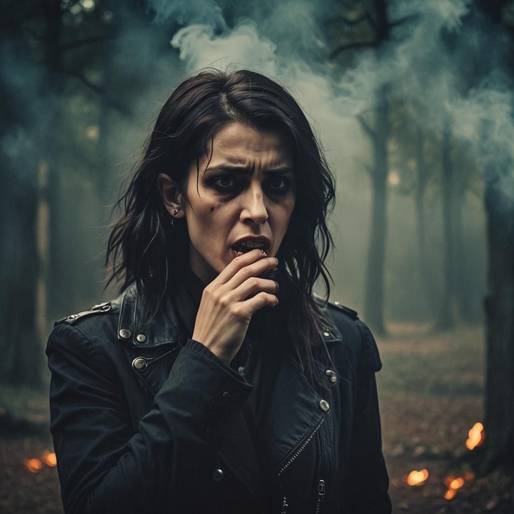 Dramatic Film Still of a Coughing Woman