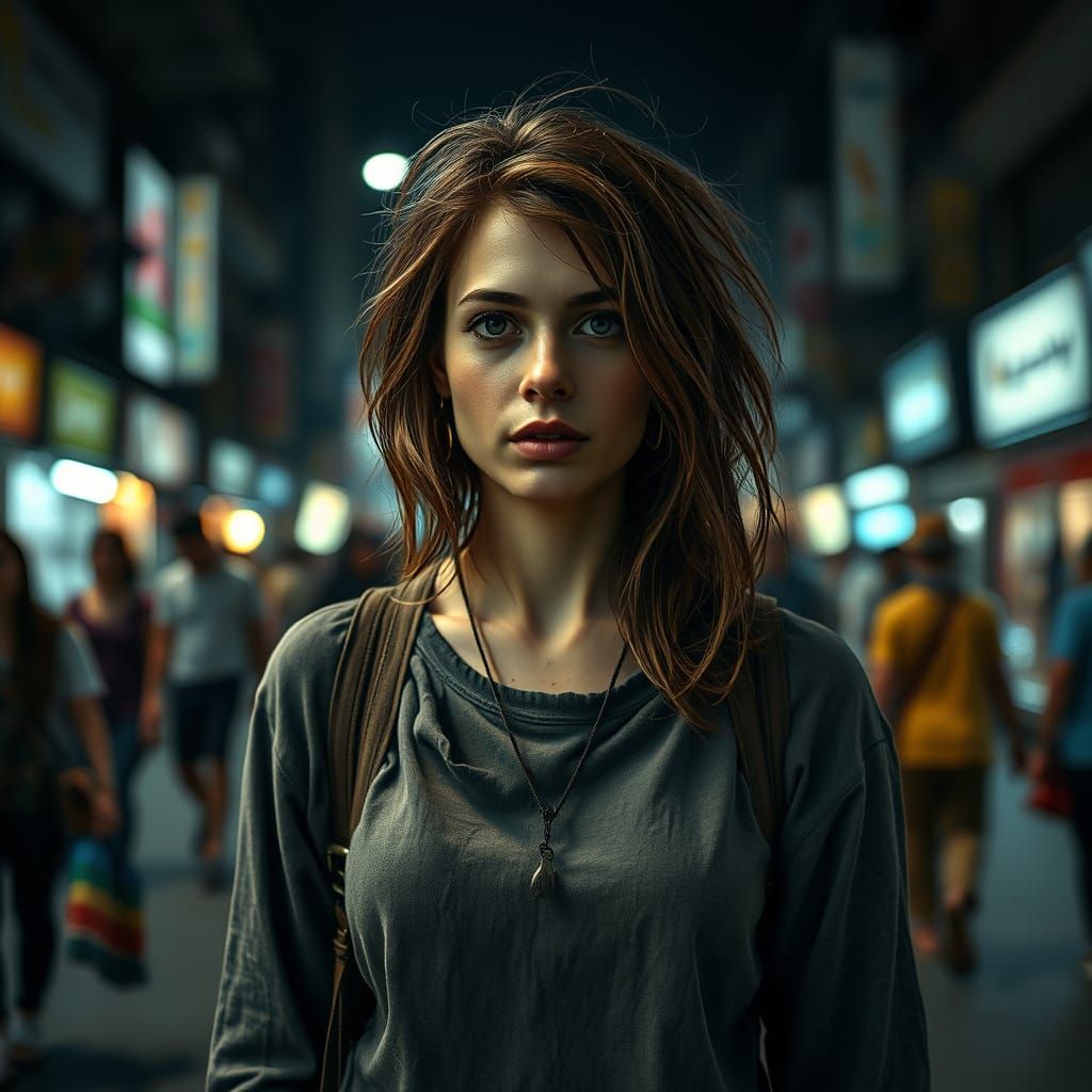 Detached Woman in Crowd: Fine Art Portrait