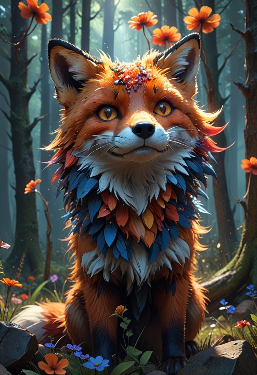 Fox in Love Forest: Vibrant Pop Art Illustration