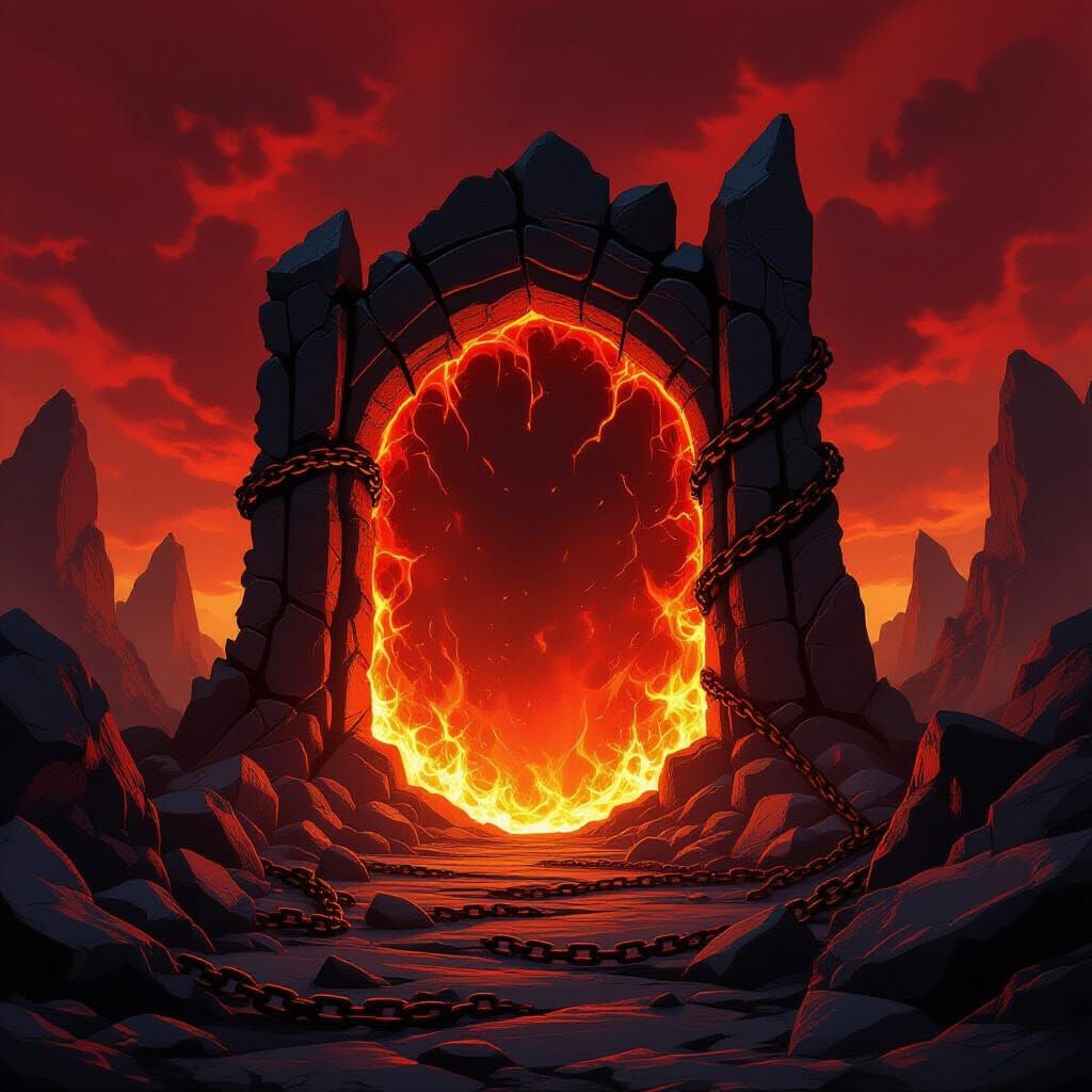 Mystical Hellfire Portal Amidst Obsidian Rocks