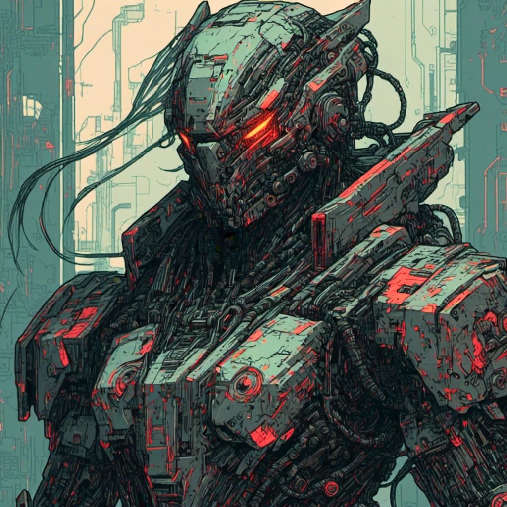 Cyberpunk Cyborg Ninja Portrait with Dramatic Lighting