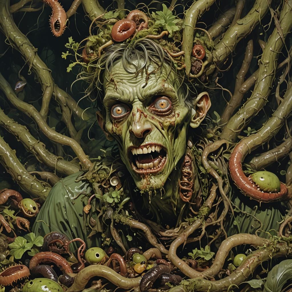 Grotesque Dystopian Man in Decaying Maw