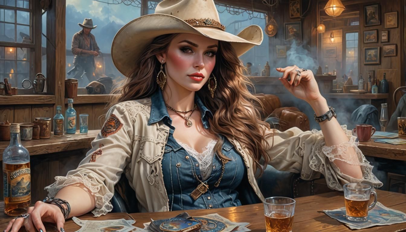 Cowgirl Lounging in Lace: Ethereal Fantasy Portrait