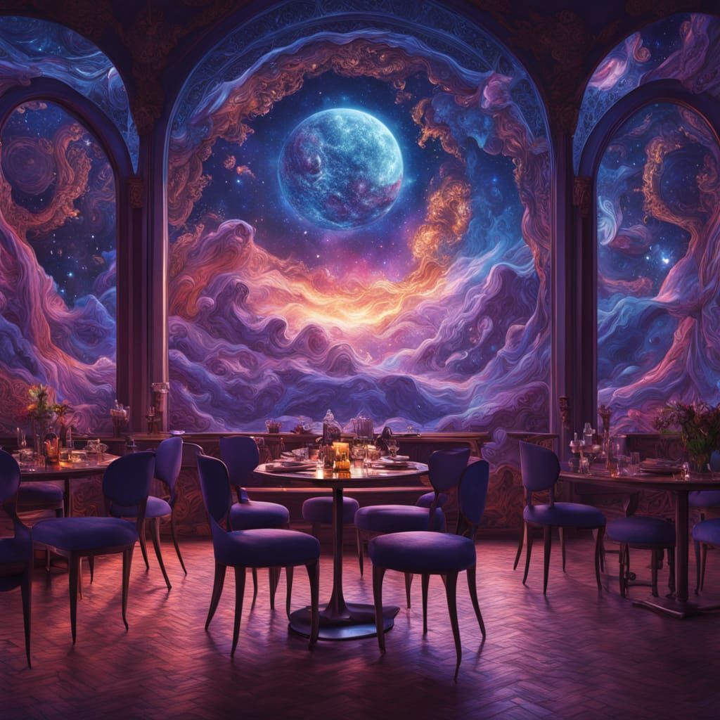Astral Cosmic Restaurant Interior Illustration