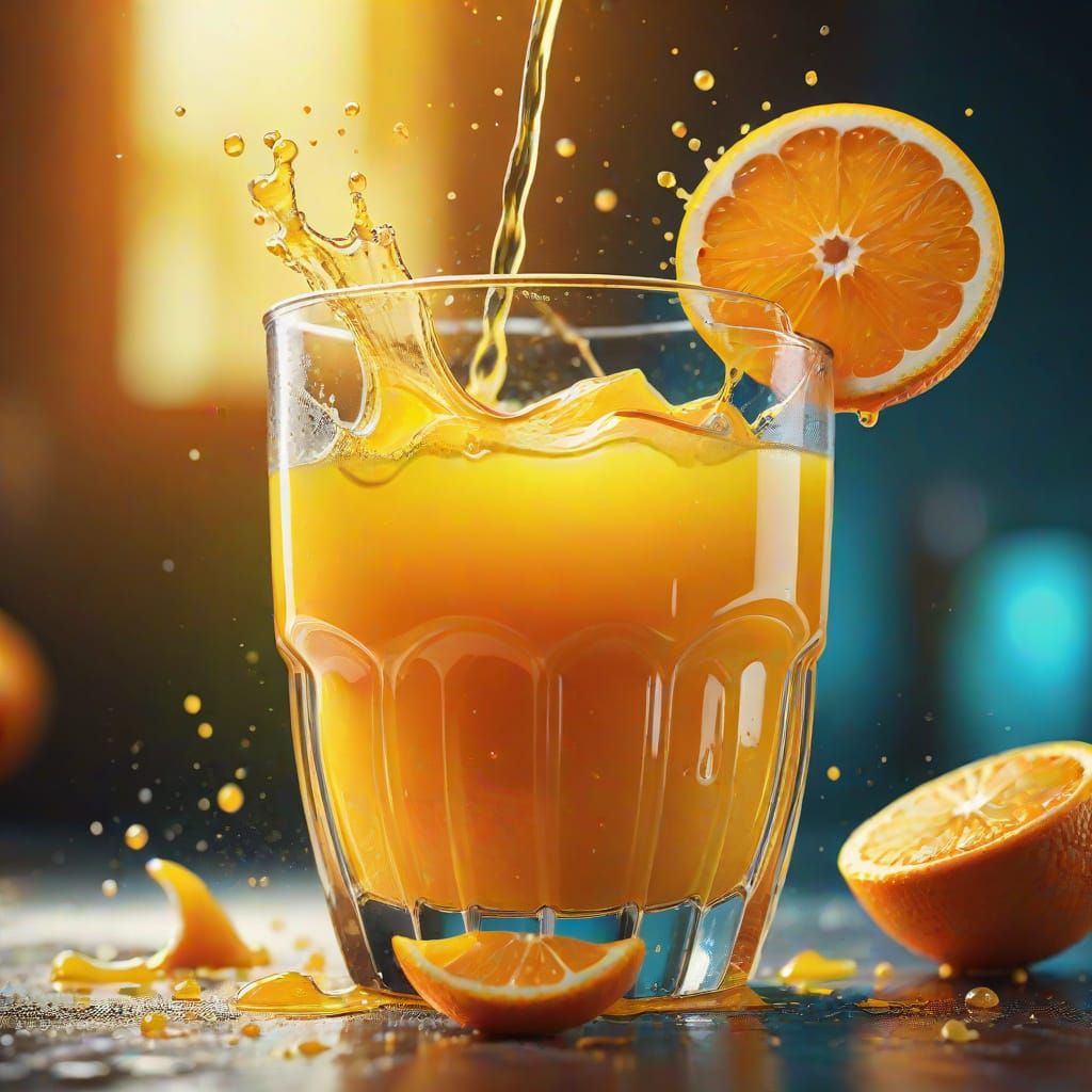 Fresh Orange Juice with Pulp in Splash Art