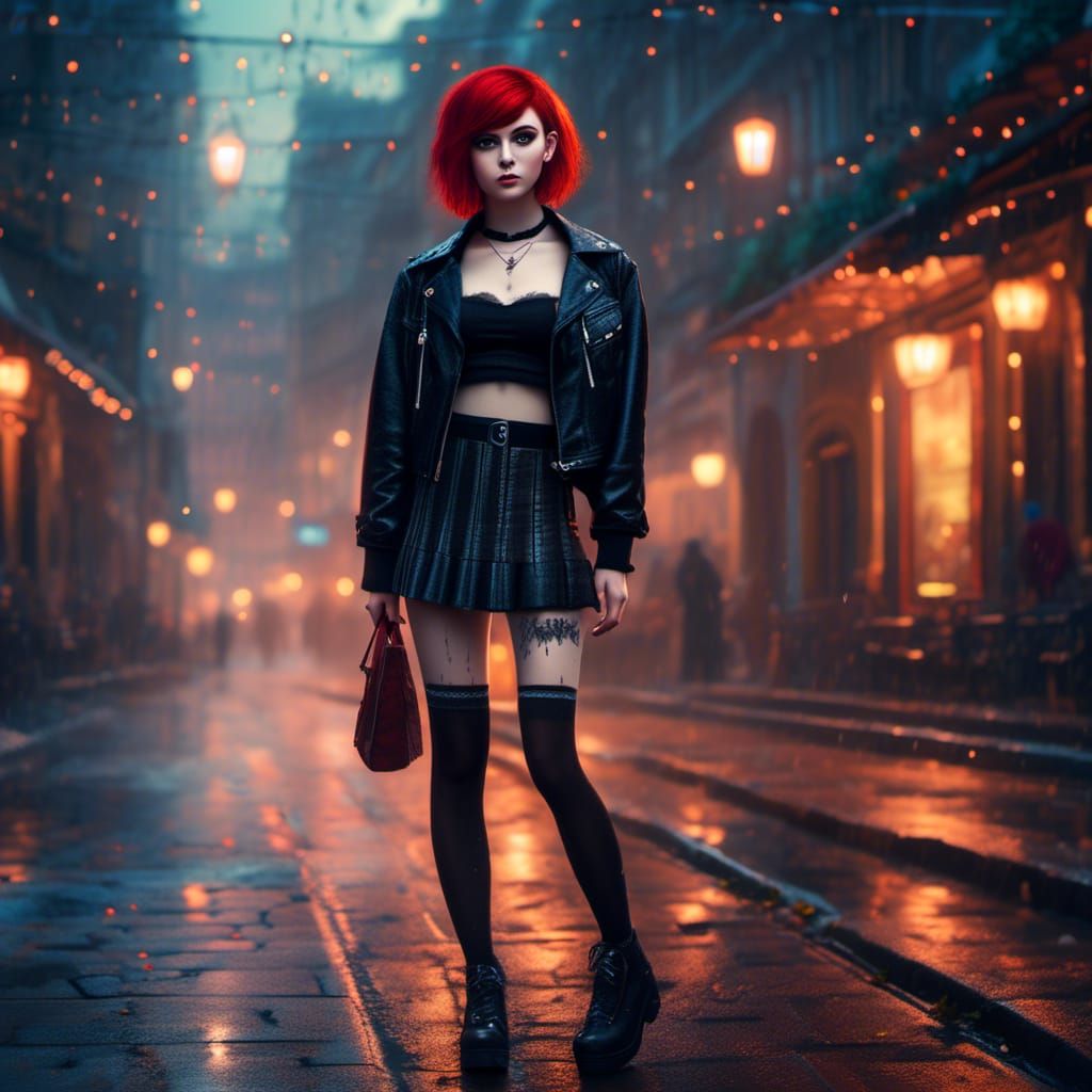Beautiful Goth Girl with Red Pixie Cut