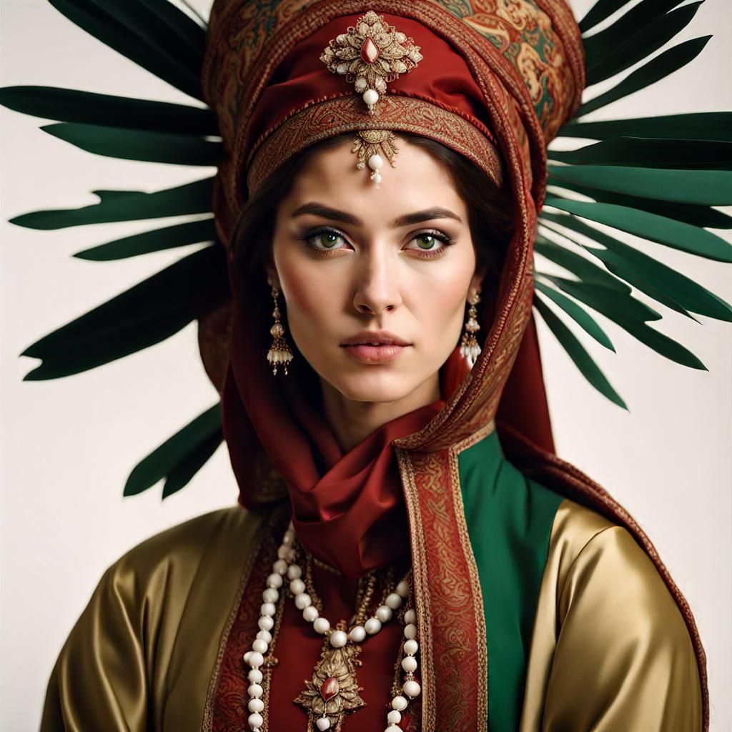 Lebanese Woman in Traditional Dress: Portrait in Rich Colors